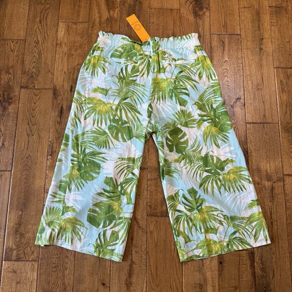 NWT Ruby Rd Pants Womens M Capri High Rise Linen Blend Wide Leg Tropical Palm - Picture 6 of 6